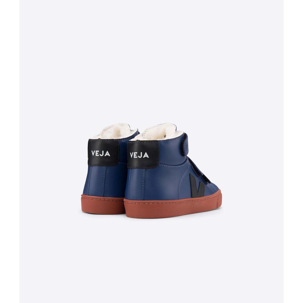 Kids' Veja ESPLAR MID FURED LEATHER Shoes Blue | ZA 758OKI